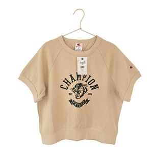 Champion Irish Cream Cropped Raglan Short Sleeve Sweatshirt Top Medium NWT